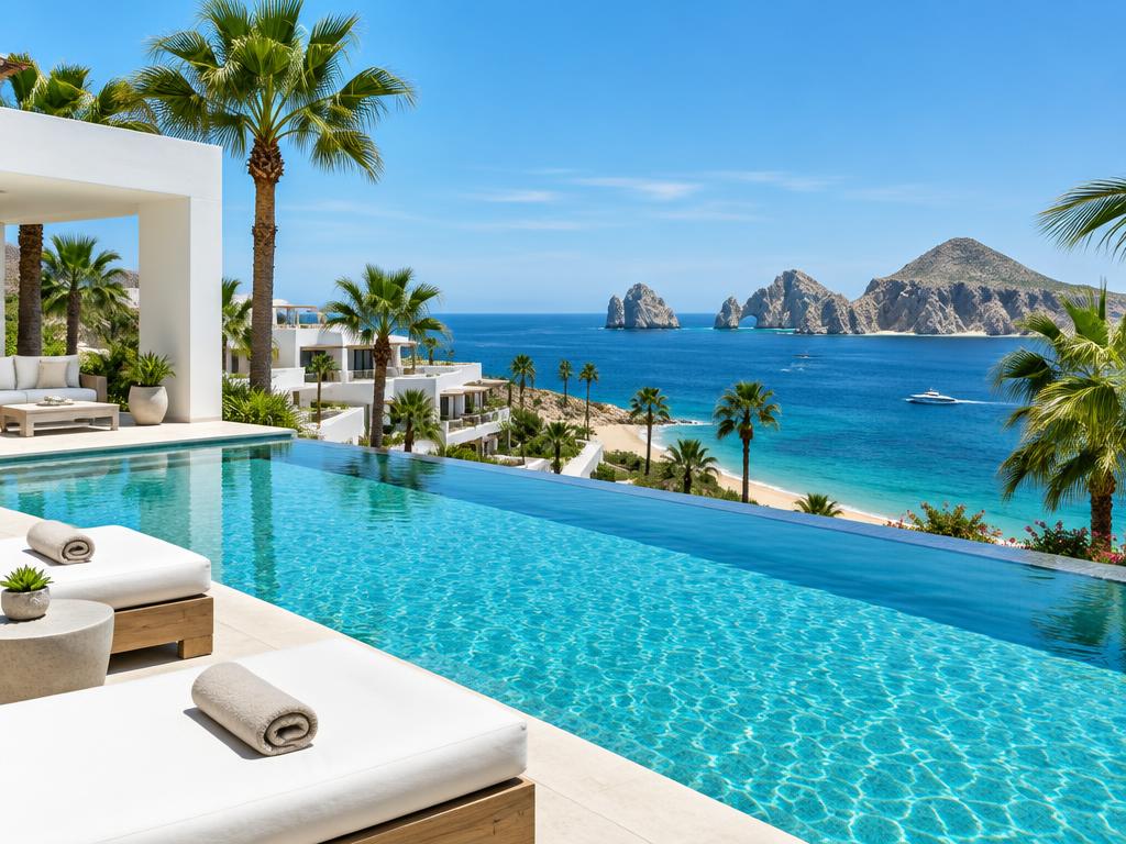 Piscina y resort frente al mar de Los Cabos